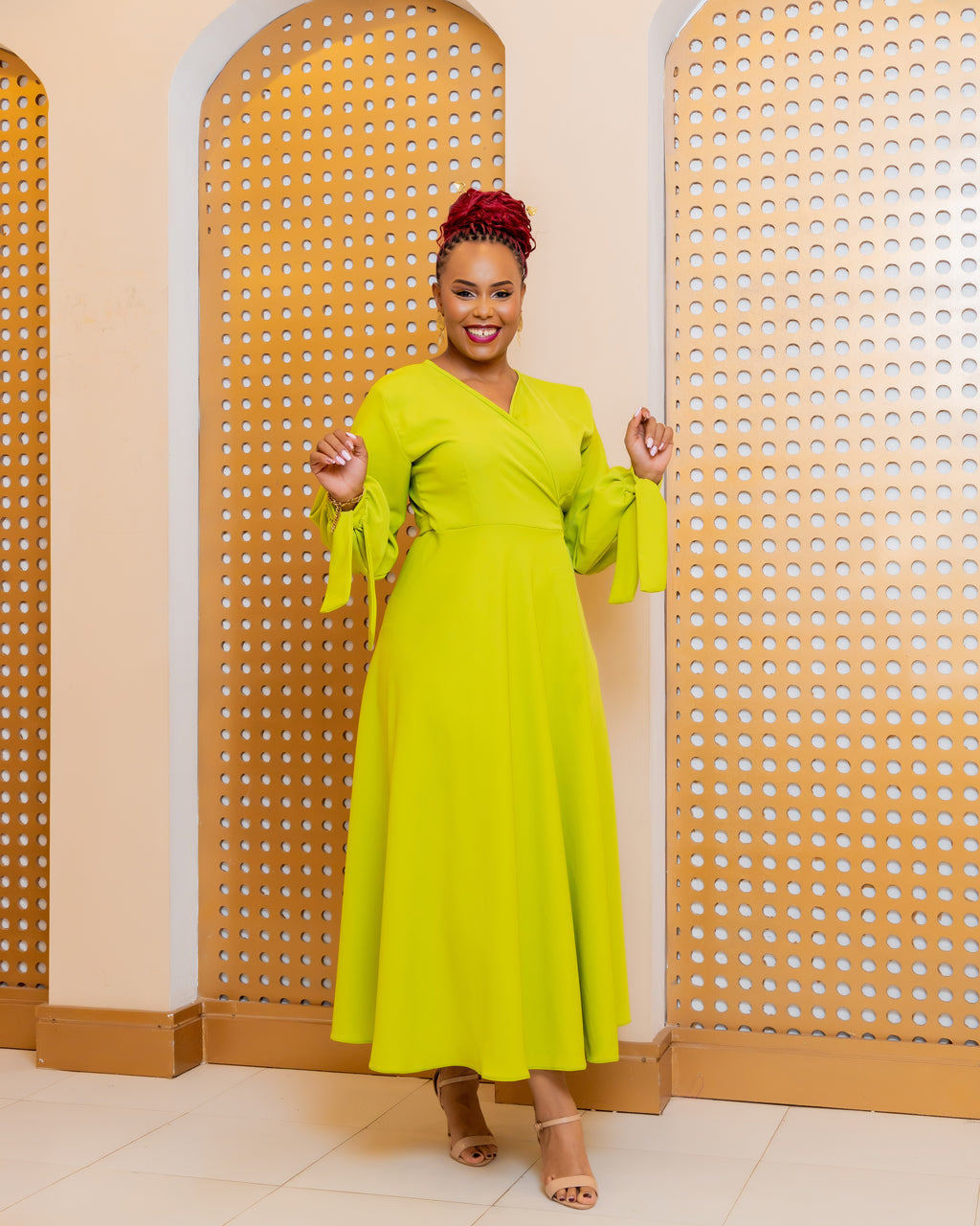 Asali Wrap Maxi Dress - Lime Green  Olakira Craft