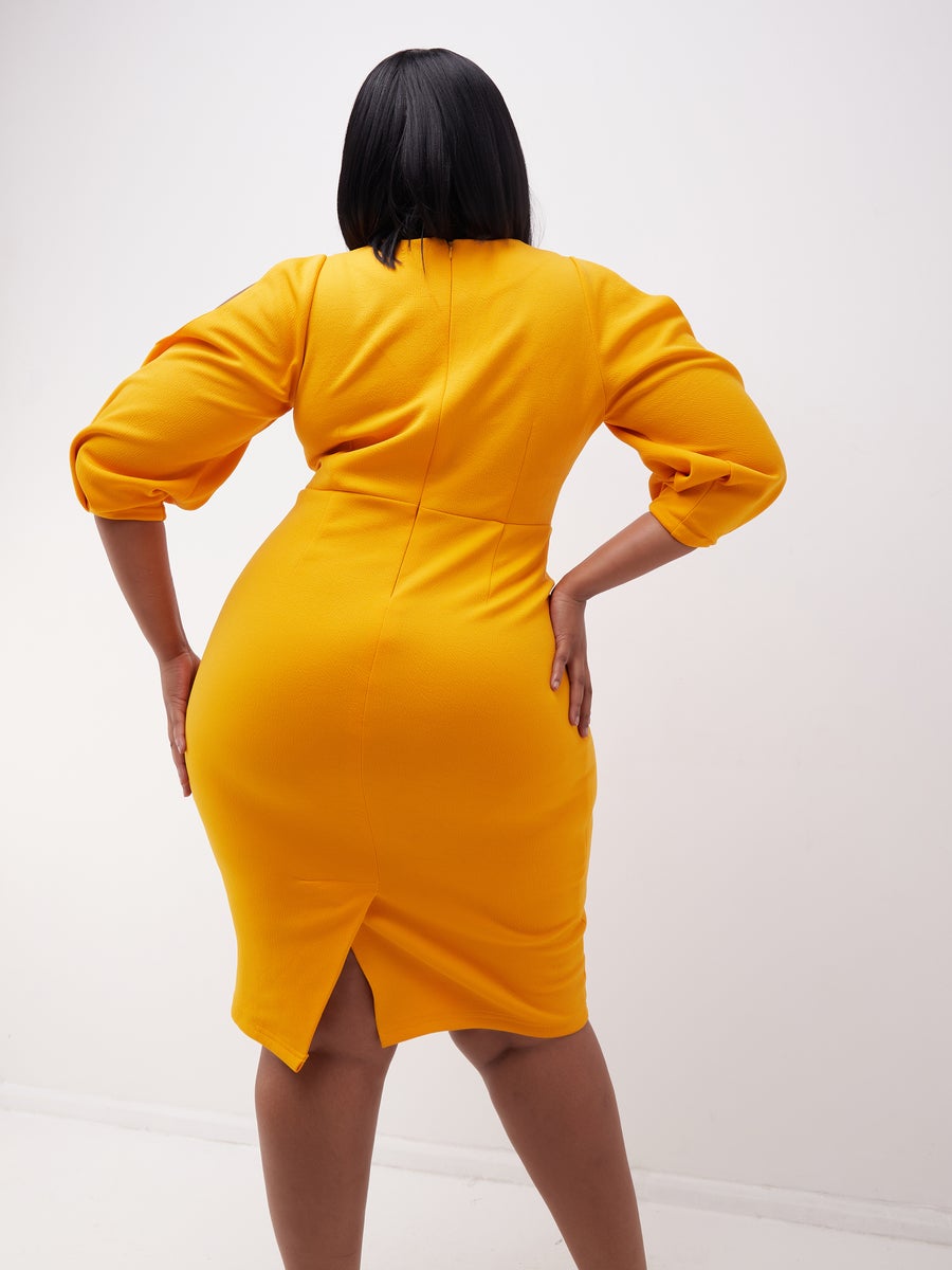 Mustard pencil dress top