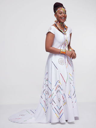 Traditional Maasai Dress-White 2XS / White Traditional Maasai Dress-White 2XS / White