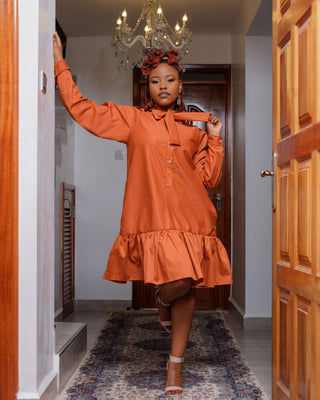 Kamuuani Cotton Knee Dress - Fire Brown