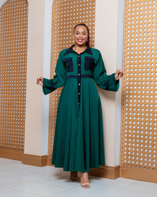 Ahero Maxi Shirt Dress -Emerald Green