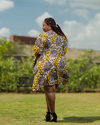 Olepolos Ankara Knee Dress - Mustard Yellow