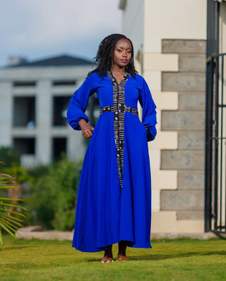 Ankara Arosen Maxi Dress- Blue/Black