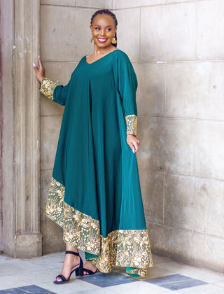 Waondo Arabic Dress Assymetrical- Emerald Green