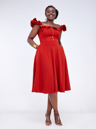 Iwua Midi Dress - Fire Brown