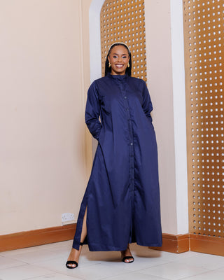 Katheuni Cotton Shirt Maxi Dress - Navy Blue