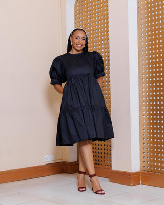 Kaseve Cotton Knee Length Dress - Black