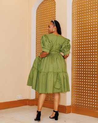 Kaseve Cotton Knee Length Dress - Jungle Green