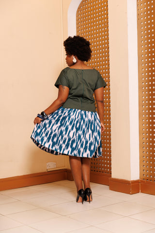 Uruku Ankara Knee Length Dress - Green/Teal