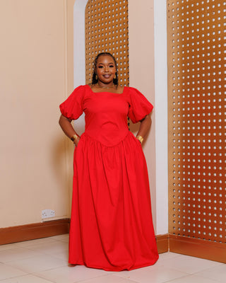 Kaluma Cotton Maxi Dress - Red