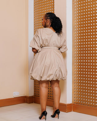 Kalamba Cotton Knee Length Dress - Nude