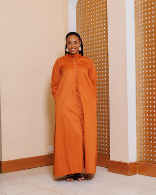 Katheuni Cotton Shirt Maxi Dress - Fire Brown