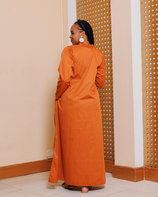 Katheuni Cotton Shirt Maxi Dress - Fire Brown