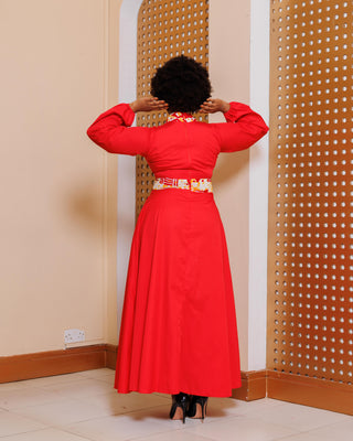 Arosen Ankara Maxi Dress with Front Zip - Red