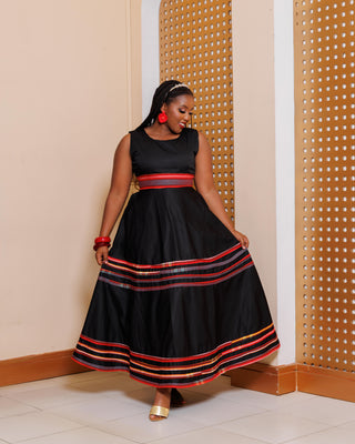 Akala Ankara Maxi Dress - Black/Red