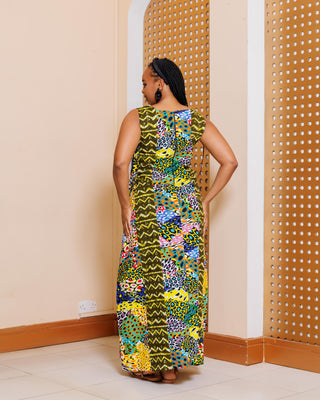 Gatuatine Ankara Maxi Dress - Green