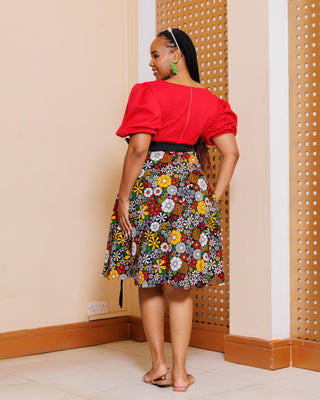 Uruku Ankara Dress - Red