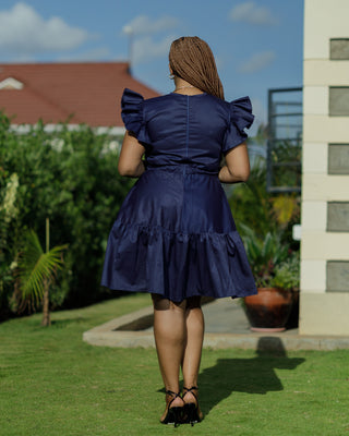 Kaiti Cotton Knee Dress - Navy Blue