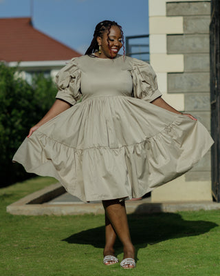 Kaseve Cotton Knee Dress - Nude