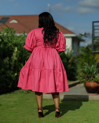 Kaseve Cotton Knee Dress - Hot Pink