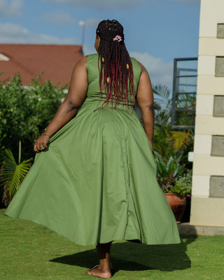 Kasunguni Cotton Maxi Dress - Jungle Green