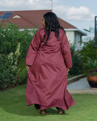 Katheuni Cotton Shirt Dress - Burgundy
