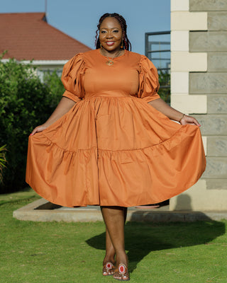 Kaseve Cotton Knee Dress - Fire Brown