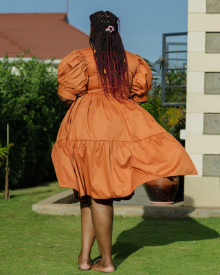 Kaseve Cotton Knee Dress - Fire Brown