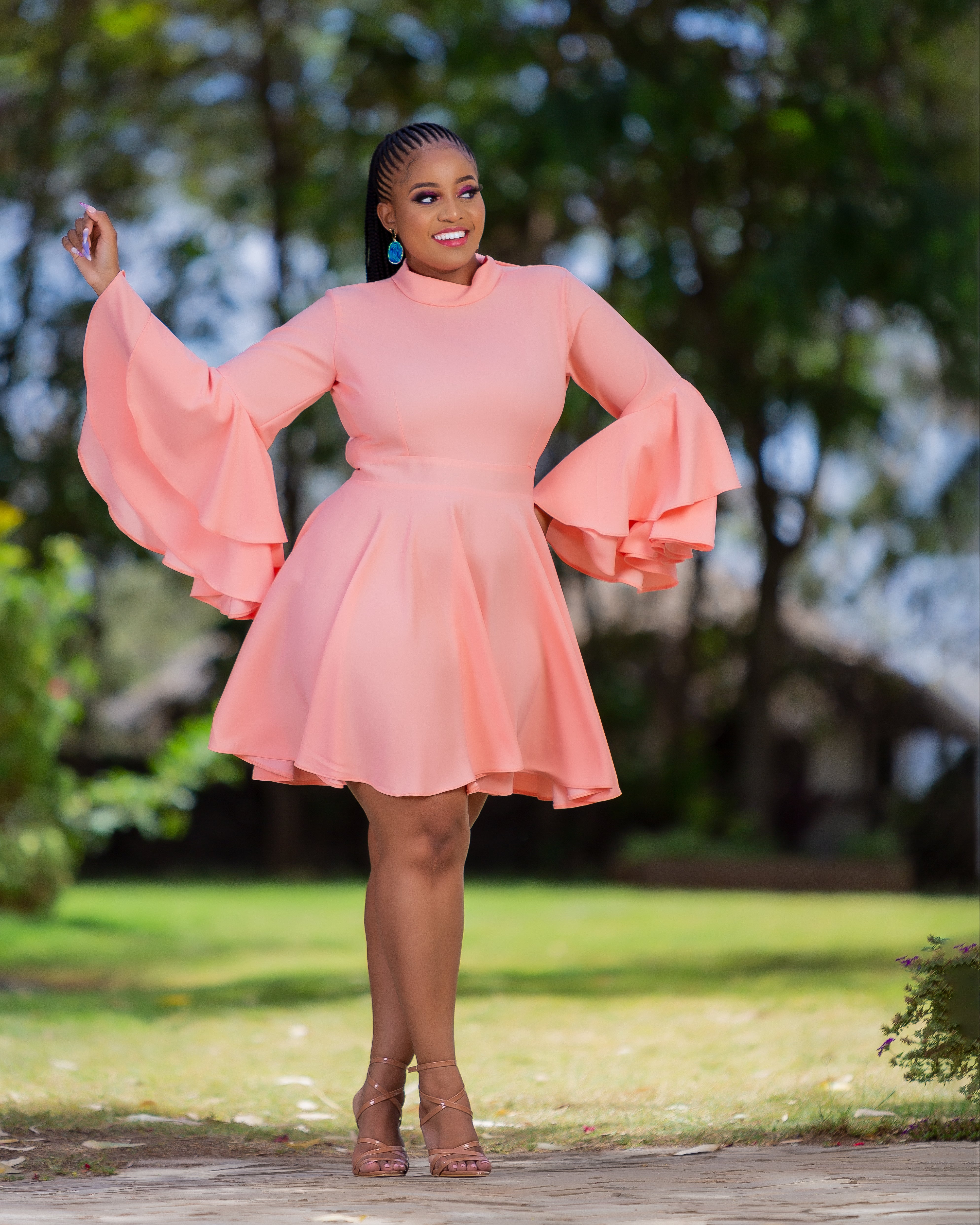 Pink dress bell online sleeves