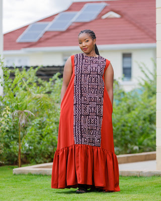 Ankara Lwanya Dress - Fire Brown/ Burnt Orange