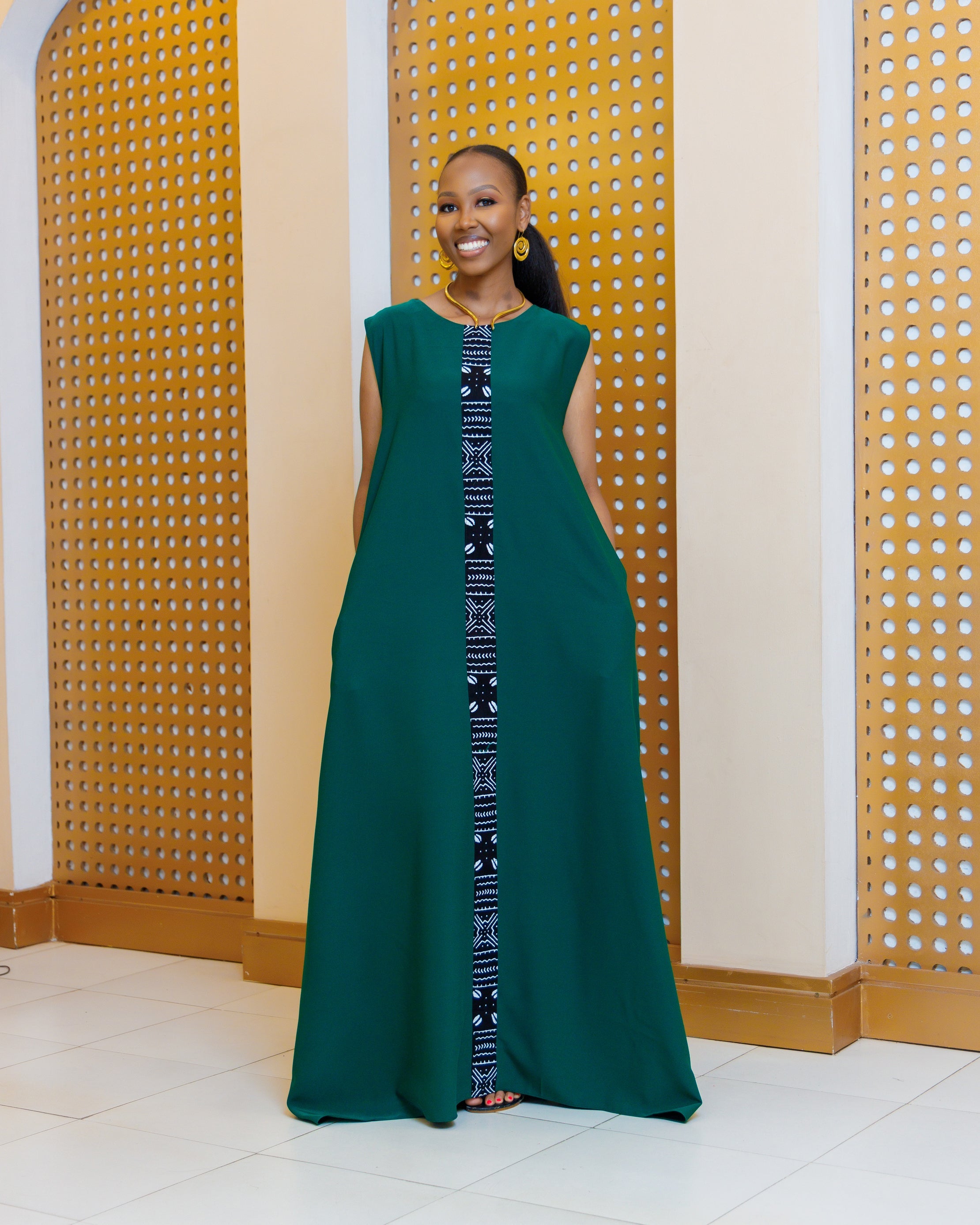 Ankara Chola Maxi Dress- Emerald Green L / Green Ankara Chola Maxi Dress- Emerald Green L / Green