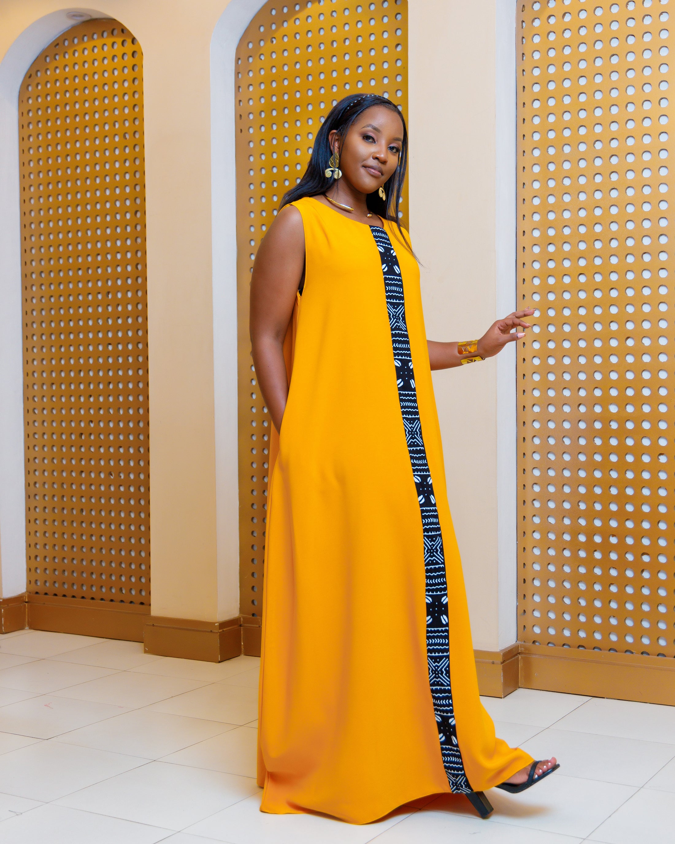 Ankara Chola Maxi Dress- Mustard Yellow – Olakira Craft