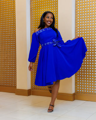 Ankara Mawego Dress- Royal Blue