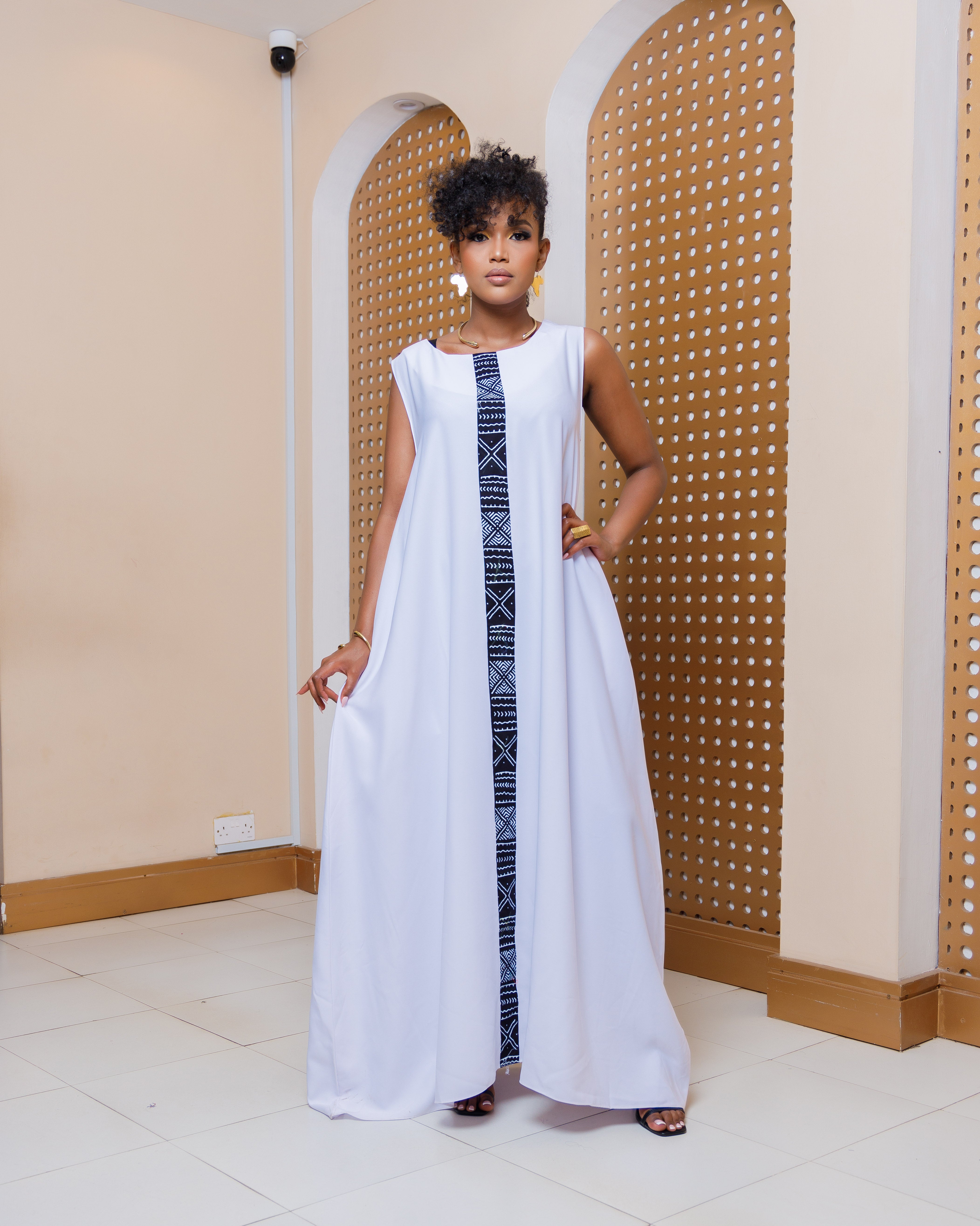 Ankara Chola Maxi Dress White Olakira Craft