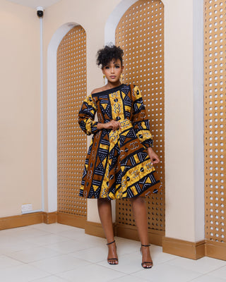 Ankara Mawego Dress- Brown