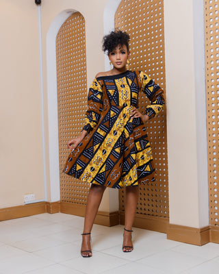 Ankara Mawego Dress- Brown