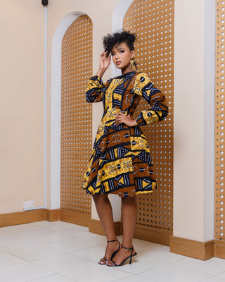 Ankara Mawego Dress- Brown