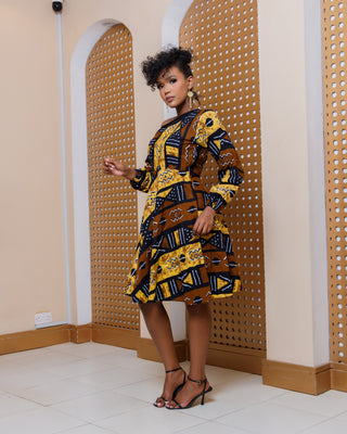 Ankara Mawego Dress- Brown