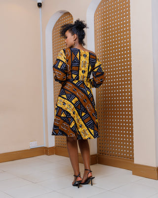 Ankara Mawego Dress- Brown
