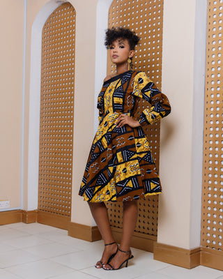 Ankara Mawego Dress- Brown