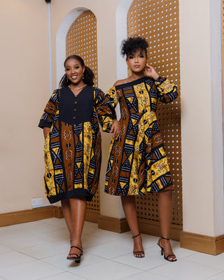 Ankara Mawego Dress- Brown