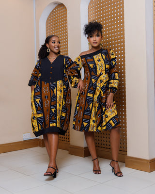 Ankara Mawego Dress- Brown