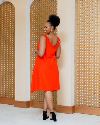Emuny Ankara Knee Dress- Orange