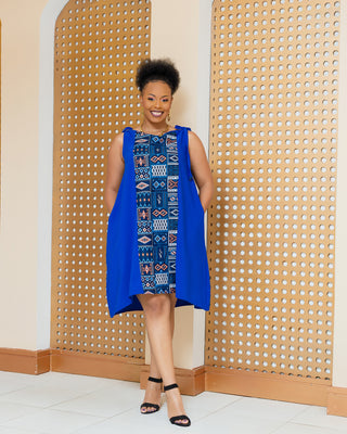 Emuny Ankara Knee Dress- Royal Blue