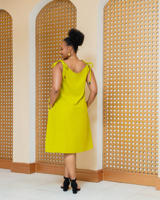 Emuny Ankara Knee Dress- Lime Green