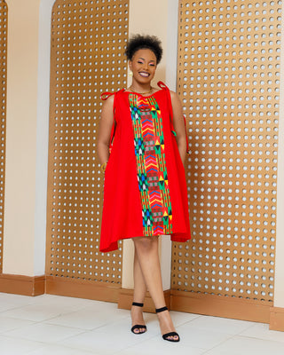 Emuny Ankara Knee Dress- Red