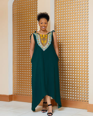 Enchoro Ankara Maxi Dress- Emerald Green