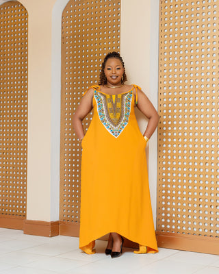Enchoro Ankara Maxi Dress- Mustard Yellow
