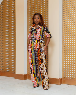Kilome Ankara Jumpsuit - Brown Beige Print