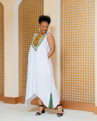 Enchoro Ankara Maxi Dress- White